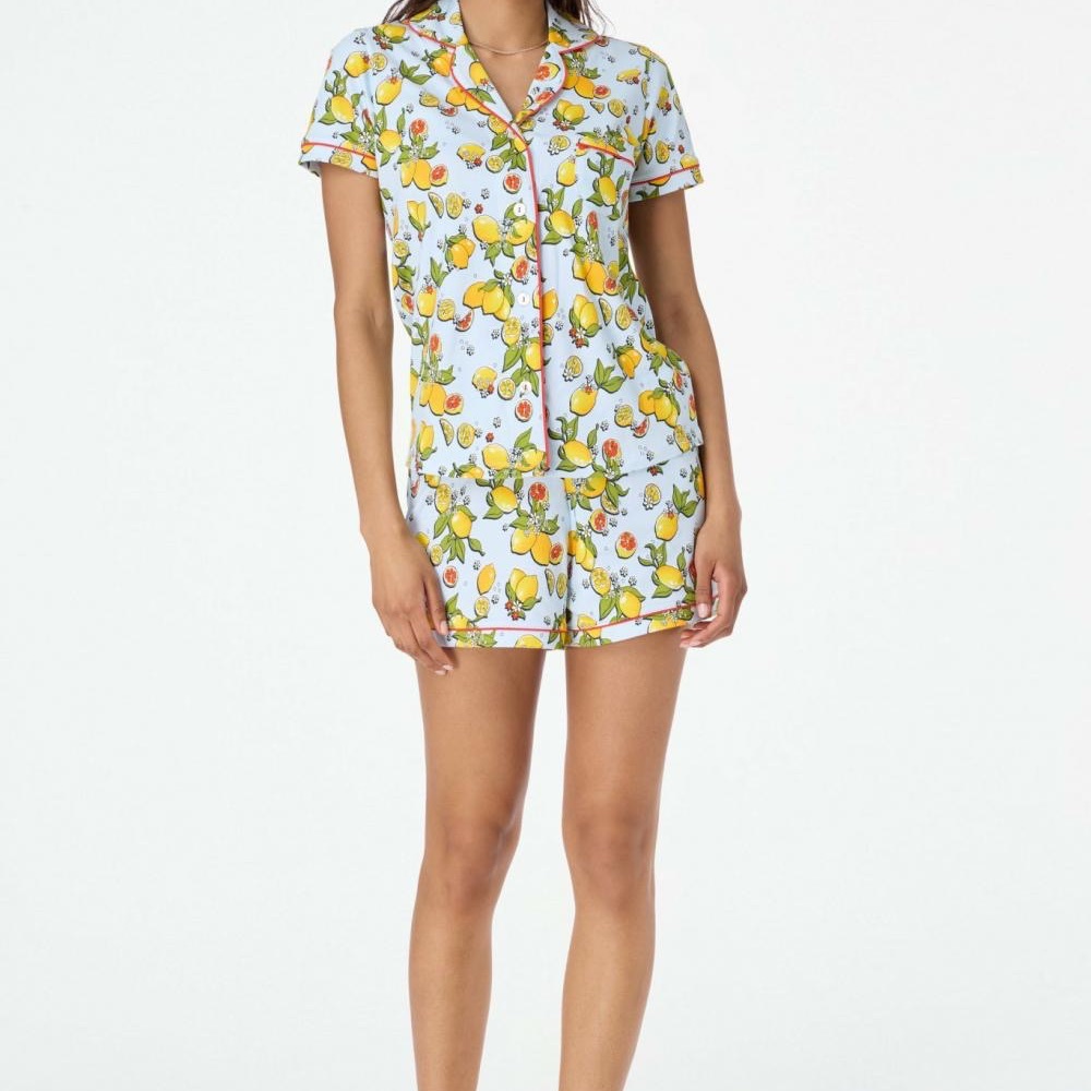 Roller Rabbit Citrus Hearts Polo Pajamas in Light Blue